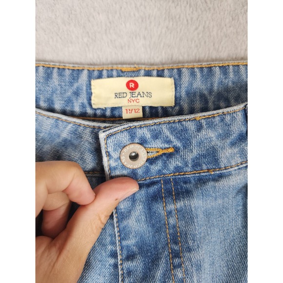 NWT Red Jeans NYC Graffiti Distressed High Waisted Denim Straight Leg Size 12 - Picture 6 of 15